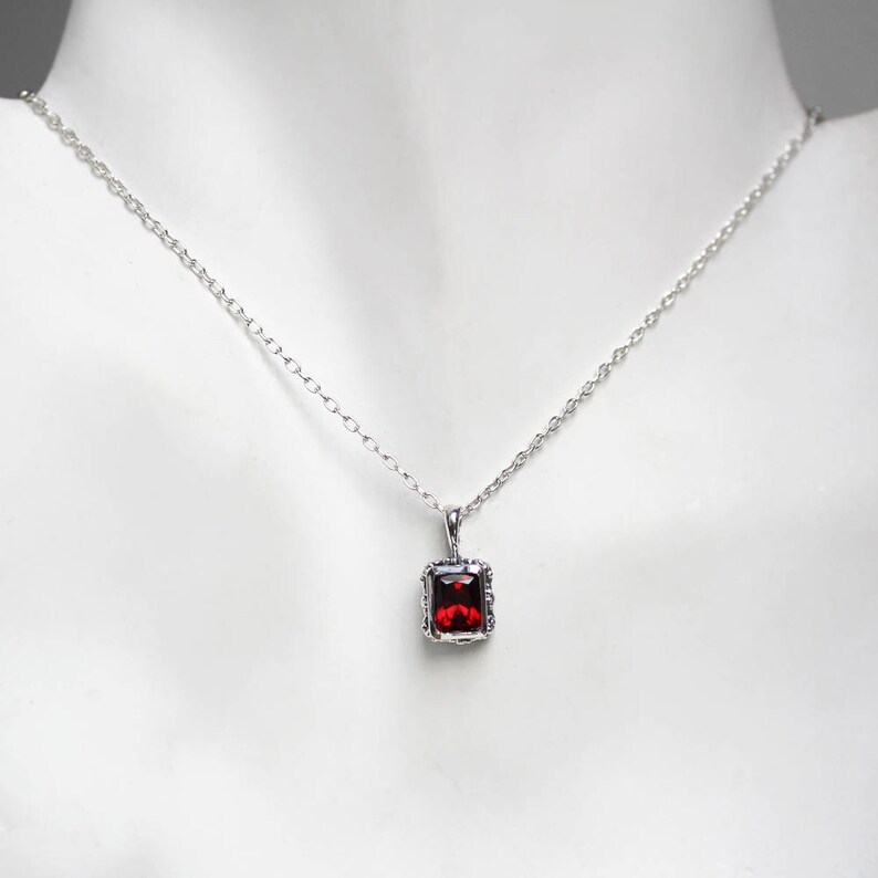 Silver Necklace Vintage Style Emerald Cut Etsy