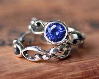 Blauer Saphir Verlobungsring Set, Saphir Braut Set, Saphir Verlobungsring Set, Saphir Verlobungsring Set, Saphir Verlobungsring Set