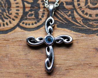 Birthstone Cross Necklace Unique Cross 
