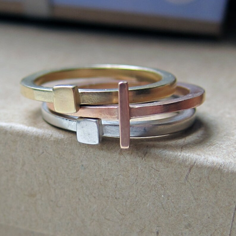 14k Gold Stacking Rings Gold Stacking Rings Modern Ring Etsy