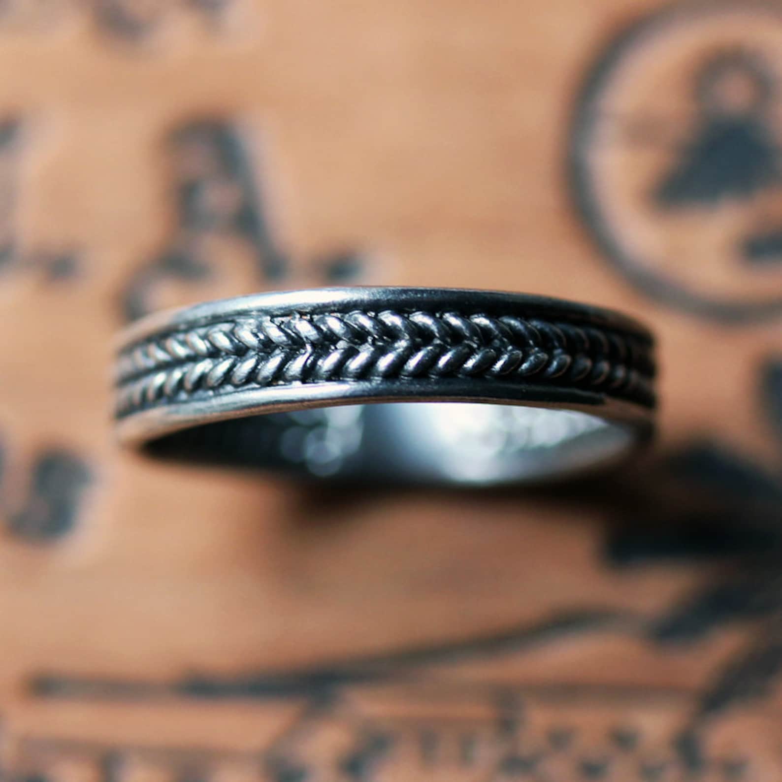Sterling Silver Braided Ring Unisex Wedding Ring Mens Etsy
