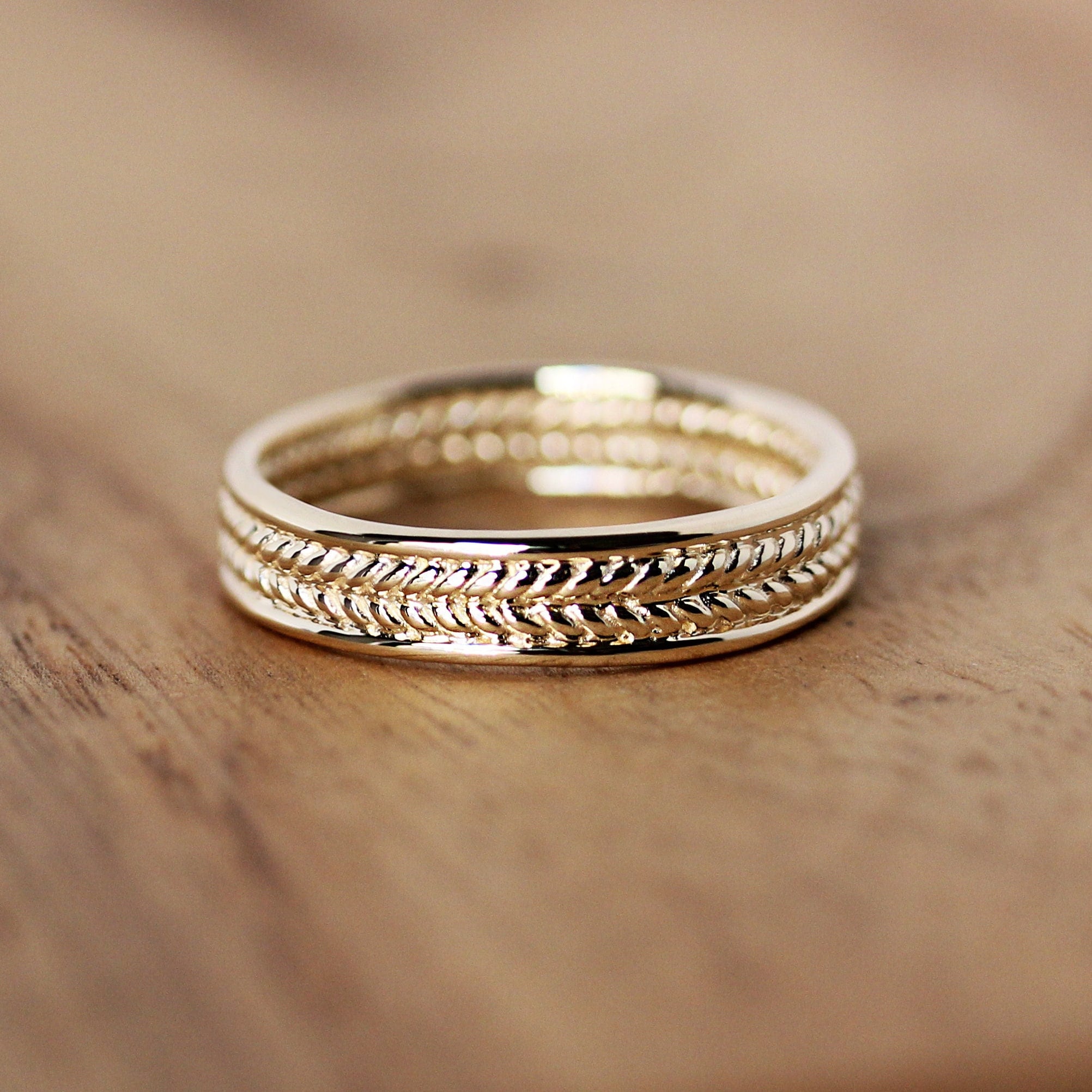 Mens Braided Wedding Band for Men, Mens Yellow Gold Wedding Band, Wheat Wedding  Ring, Mens 14k Gold Band, Unisex Ring Cottagecore Wedding -  Norway