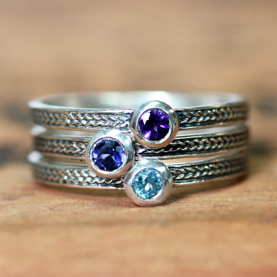 Birthstone Stacking Rings Stackable Mothers Ring Braided Etsy