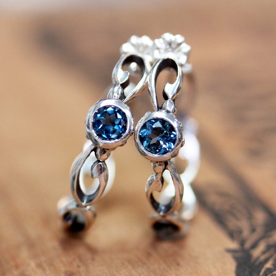 Gemstone hoop earrings London blue topaz earrings infinity