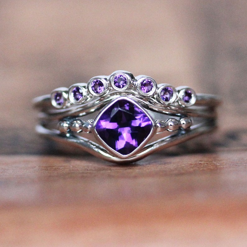 Amethyst Engagement Ring Set Anniversary Ring Set Amethyst Etsy