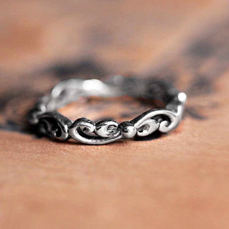 Boho Wedding Ring White Gold Wedding Band Women Unique Etsy