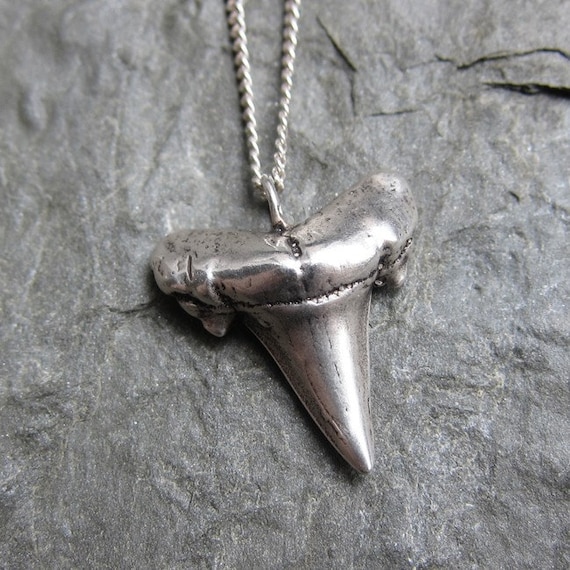 Unique Shark Tooth Pendant Necklace in Oxidized Sterling Silver