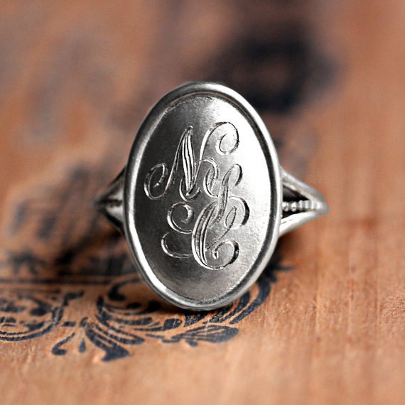 Sterling Silver Monogram Ring Silver Initial Ring 