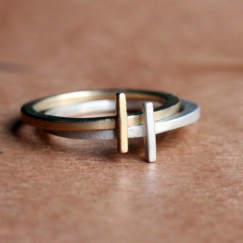 Modern Stacking Ring Set Geometric Rings Mixed Metal Etsy UK