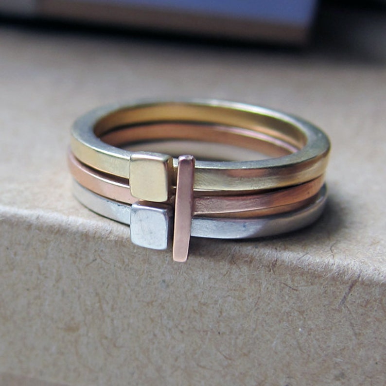 14k Gold Stacking Rings Gold Stacking Rings Modern Ring Etsy