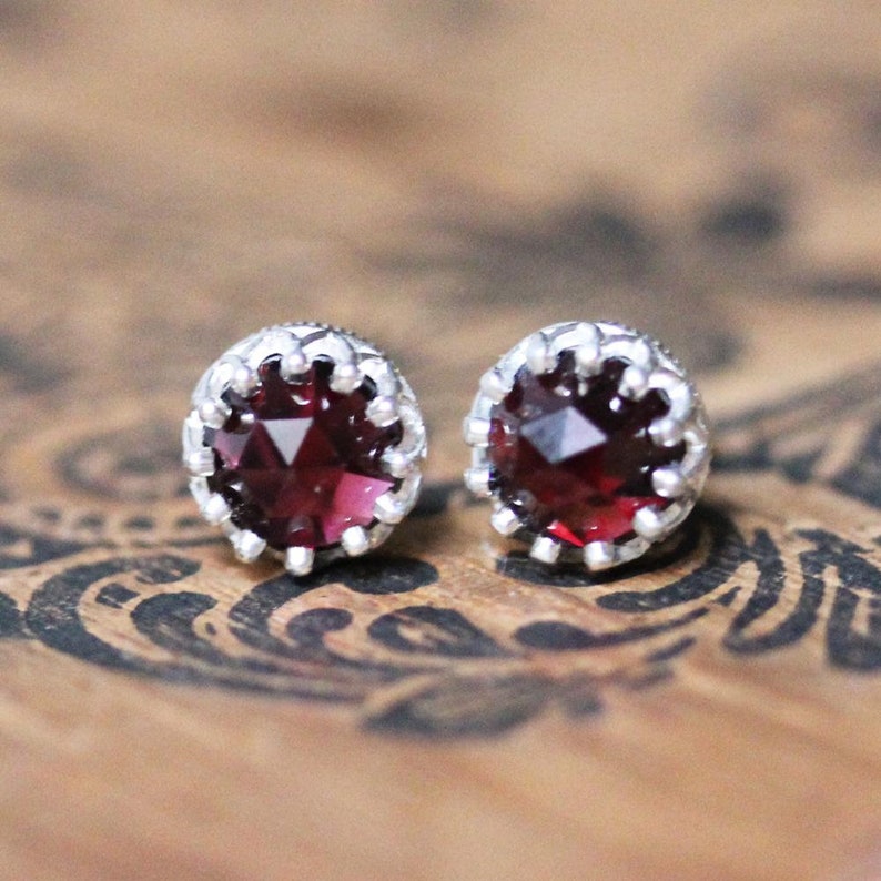 Garnet stud earrings for wife valentines day gift for her silver stud earrings rose cut garnet earrings