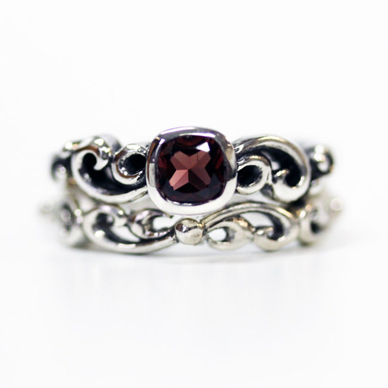 engagement ring set unique silver swirl wedding set Etsy