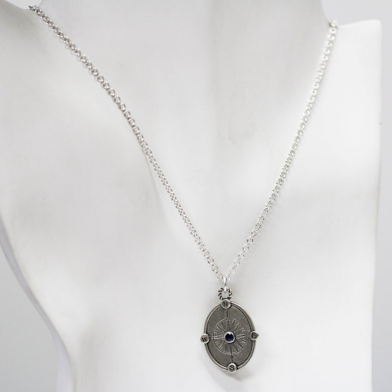 Sapphire Compass Necklace Silver Compass Necklace Blue Etsy