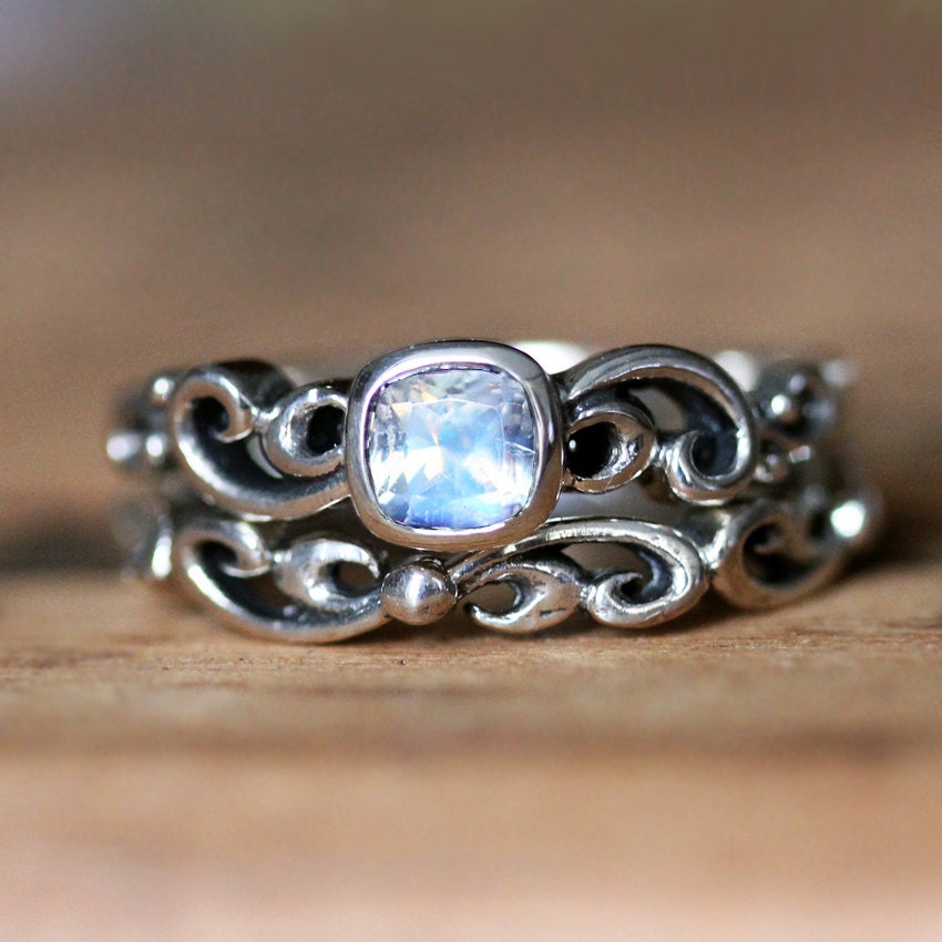 Moonstone wedding ring set rainbow moonstone engagement