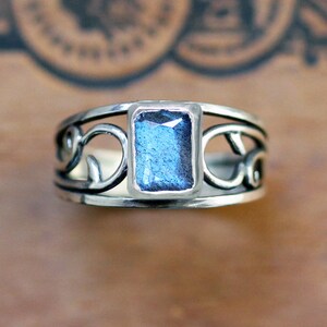 Sterling silver Labradorite ring - vine ring - emerald cut - organic - blue labradorite - teal blue - recycled - ready to ship size 6.5