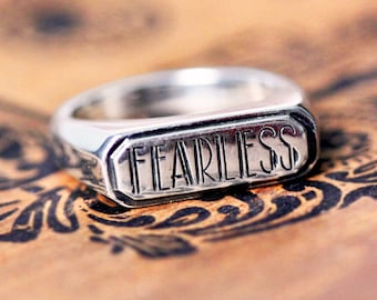 Modern silver signet ring, womens signet ring, custom signet ring, antique signet ring, signet ring women, fearless ring, recycled, custom