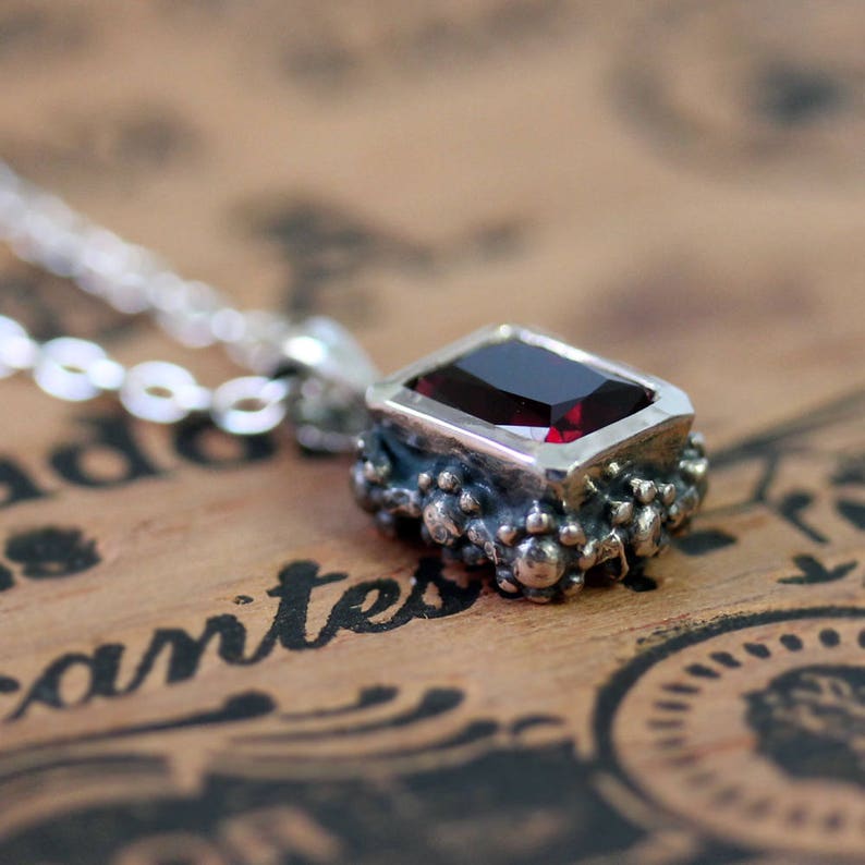 Silver Necklace Vintage Style Emerald Cut Etsy