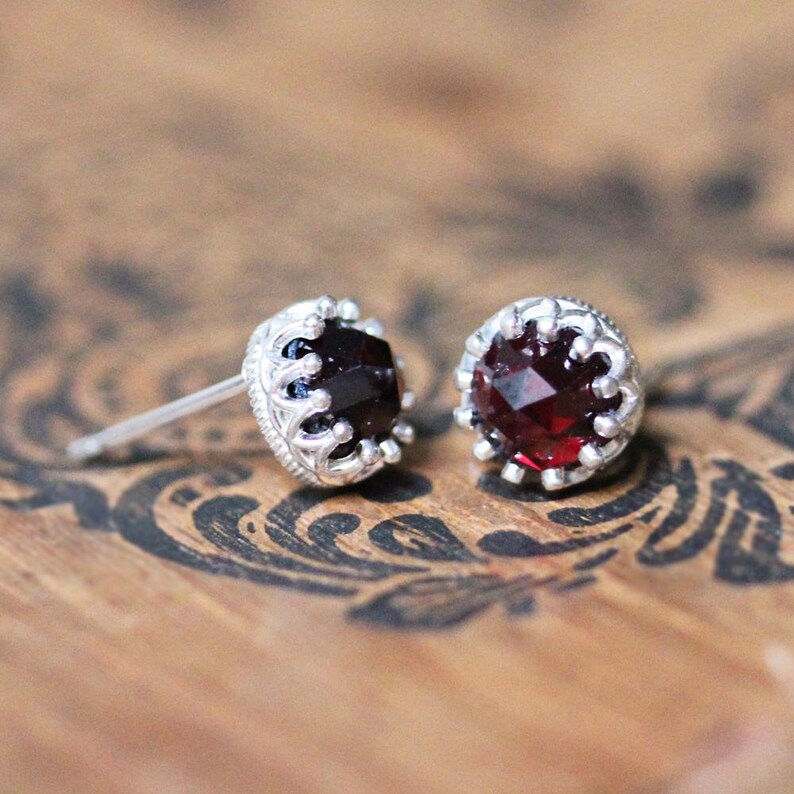 Garnet stud earrings for wife valentines day gift for her silver stud earrings rose cut garnet earrings