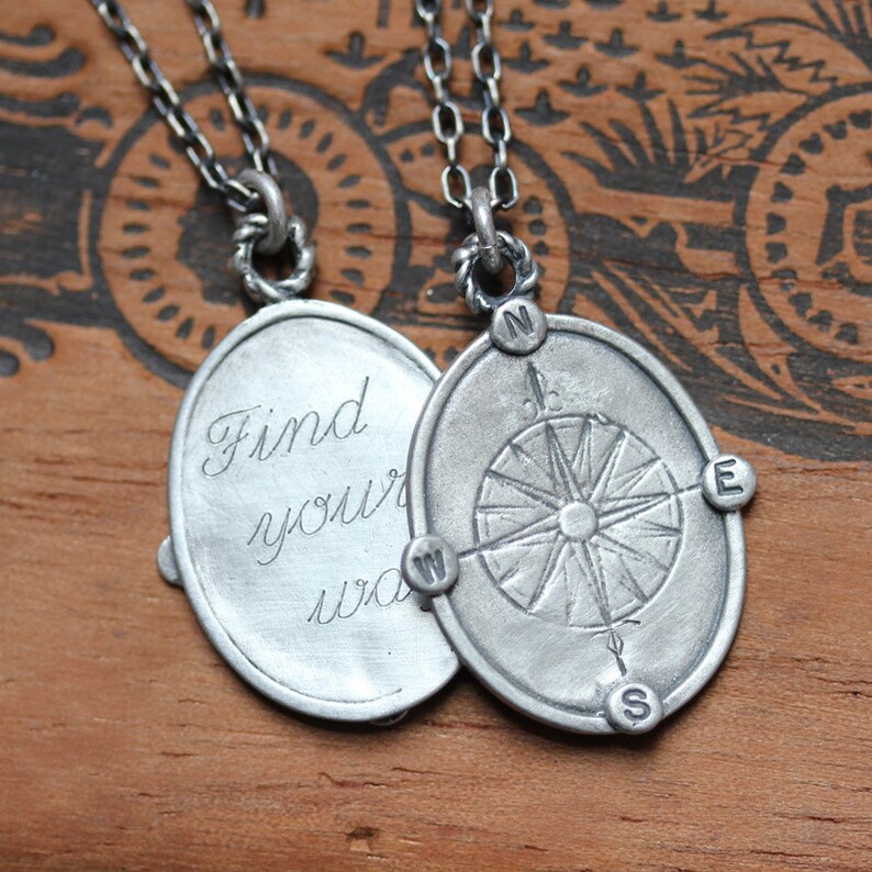 Compass Necklace Sterling Silver Compass Rose Coordinate Etsy