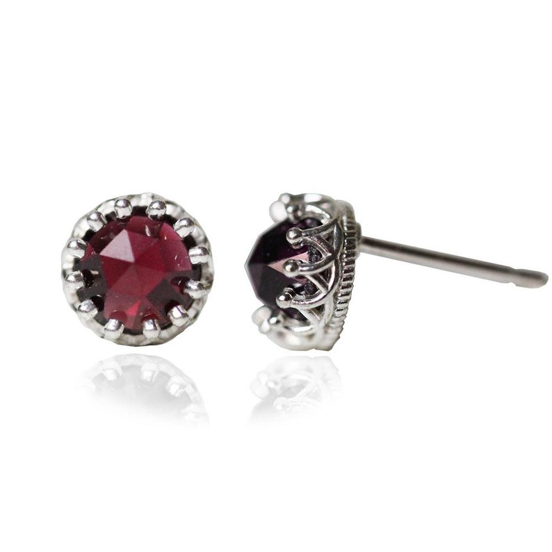 Garnet stud earrings for wife valentines day gift for her silver stud earrings rose cut garnet earrings