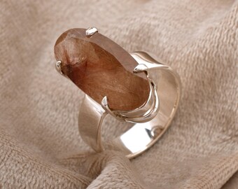Rutilated Quartz Sterling Silver Ring: Handmade Gemstone Statement Jewelry