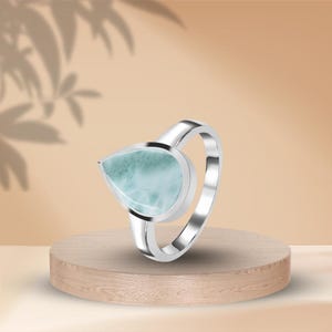 Silver Homemade Designer Silver Ring With Larimar Gemstone 925 Silver Sterling Ring For Her