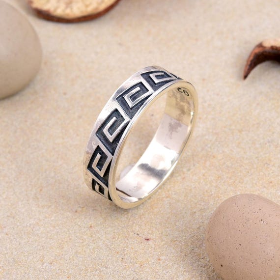 Bague Ancienne En Argent 925 - Jonc Alliance Grec, Taille 51, Occasion Avec Caractère