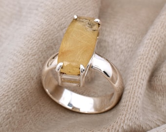 Rutilquarz Sterling Silber Ring: Goldener Rutil Edelstein Schmuck