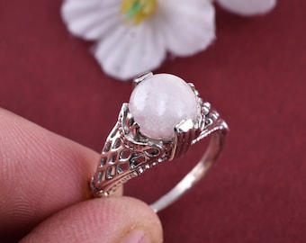 Anillo llamativo de plata de ley con piedra lunar arcoíris: Anillo estilo boho hippie