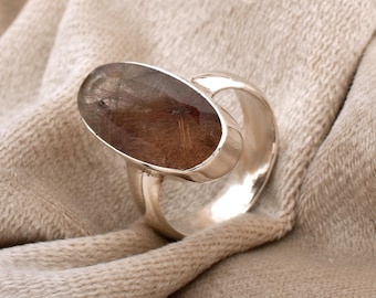 Rutilated Quartz Ring: 925 Sterling Silver Statement Jewelry