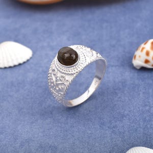 Sterlingzilveren ring labradoriet: handgemaakte boho-statementsieraden