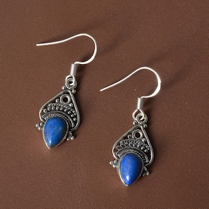 Vintage Lapis Lazuli 925 Sterlingsilber Ohrringe: Handgemachter Schmuck mit Blauen Edelsteinen
