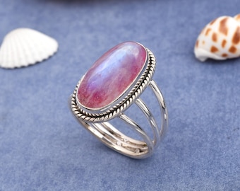 Rainbow Moonstone Ring: Handmade Sterling Silver Boho Jewelry