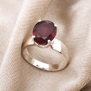 Oval Ruby Solitaire Ring: 925 Sterling Silver July Birthstone