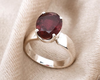Oval Ruby Solitaire Ring: 925 Sterling Silver July Birthstone