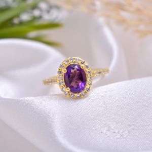 Vergoldeter Sterlingsilber-Ring: Amethyst-Edelstein, handgefertigt