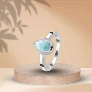Larimar Gemstone Silver Ring With 925 Silver Sterling Light Blue Color Gemstone Best For Her