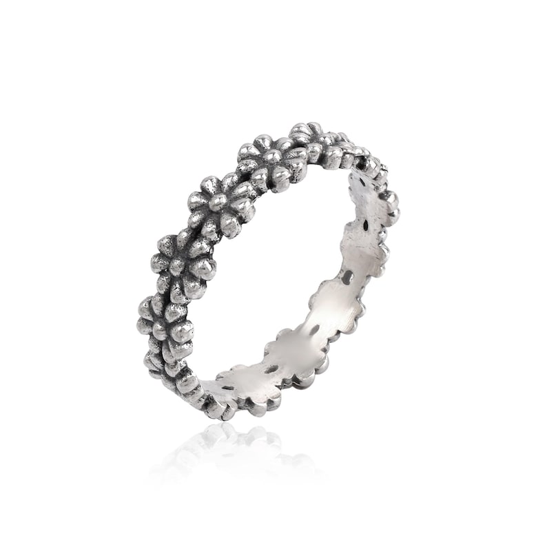 Daisy Flower Sterling Silver Ring: Oxidized Boho Floral Band - Etsy
