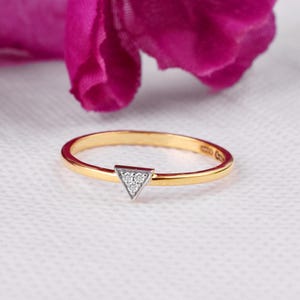Minimalist Diamond Triangle Ring: 14K Yellow Gold Boho Jewelry