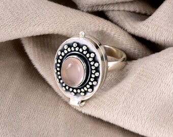 Rose Quartz Silver Ring Handmade