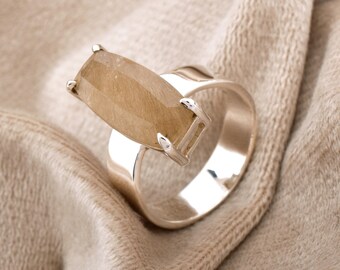 Rutilated Quartz Sterling Silver Ring: Handmade Gemstone Statement Jewelry