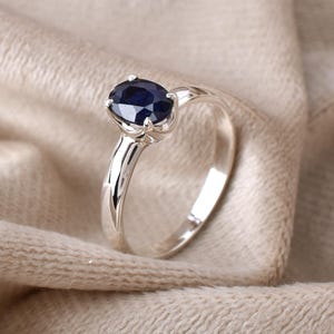 Oval Blue Sapphire Sterling Silver Ring: September Birthstone Engagement Ring