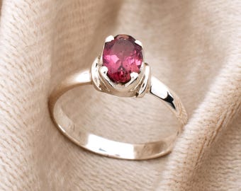 Oval Pink Tourmaline Ring: 925 Sterling Silver Solitaire, October Birthstone