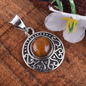 Natural Tiger Eye Pendant 925 Sterling Silver Jewelry Handmade Pendant for women Anniversary Gift For Her