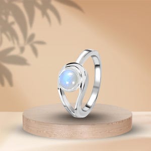 Rainbow Moonstone Ring: 925 Sterling Silver, June Birthstone