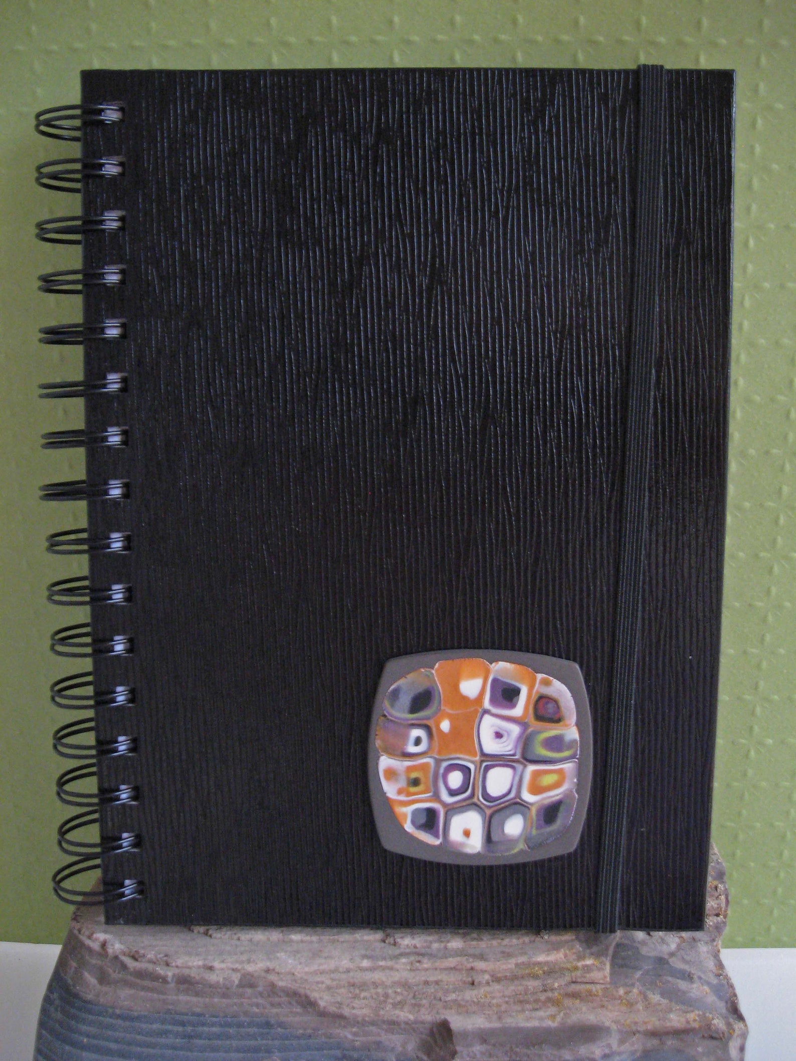 Black Hardcover Lined Spiral Notebook Journal Embellished With Polymer Clay Tile Etsy