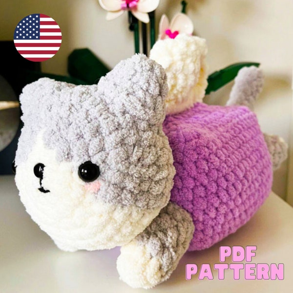 PATTERN: Plush Cinnabun the Cat pattern - amigurumi chunky cat pattern - easy kitten plushie - PDF crochet pattern