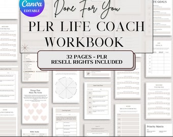 Life Coach Worksheet Bundle with PLR, Therapy Tools and Worksheets, Canva Editable Templates, PLR Digital Products, plr resell canva