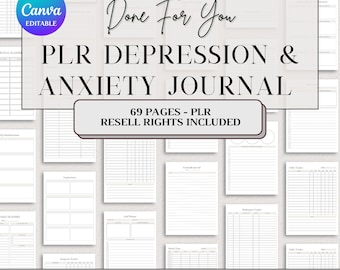 PLR Reventa Ansiedad y Depresión Diario Uso Comercial Imprimible y Plantilla editable de producto digital PLR, Diario de Salud Mental, ansiedad
