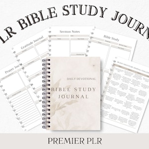 Puede incluir: Un diario de estudio b&iacute;blico beige y blanco con un dise&ntilde;o floral y el texto "Daily Devotional Bible Study Journal" en la portada. El diario est&aacute; abierto en una p&aacute;gina con el texto "28 Day Gratitude Journal Challenge".